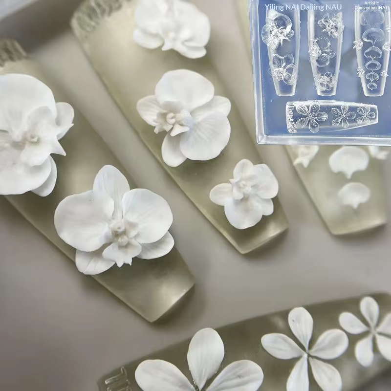 【LM】Moule à ongles en silicone transparent 3D, décorations pour nail art, fleurs de Phalaenopsis, mo