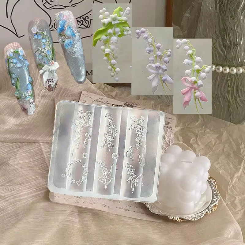 Moule 3D en Silicone pour sculpture sur Nail Art, avec fleur de muguet, outil de manucure à faire so