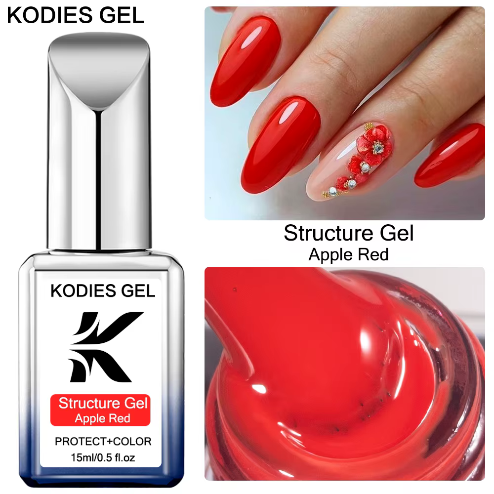 KODIES GEL Structure Gel vernis à ongles Base en caoutchouc Gel vernis pomme rouge Base manteau Semi