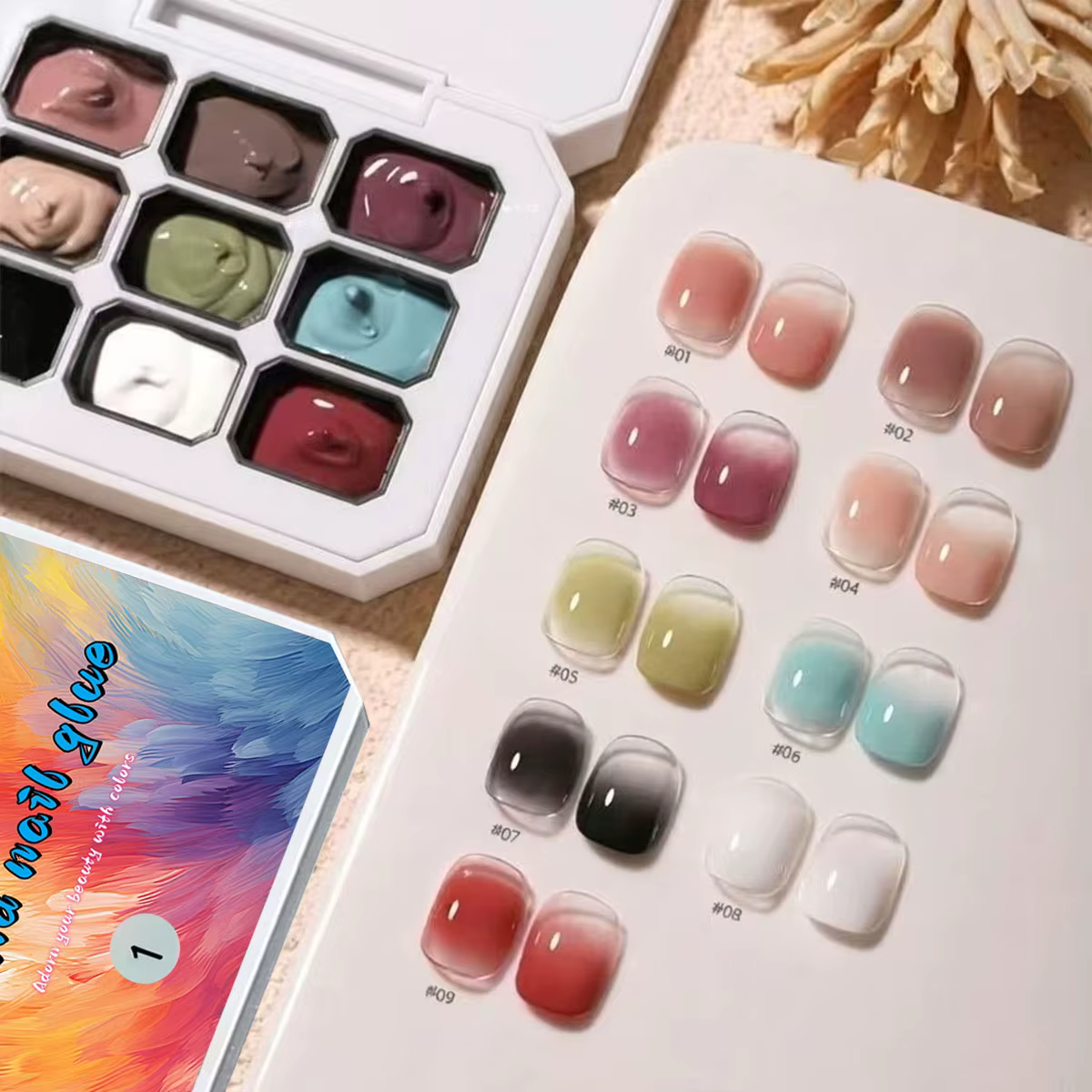 1 pièce Gel de modelage solide 9 couleurs, dégradé haute saturation, pour blush et vernis à ongles, 