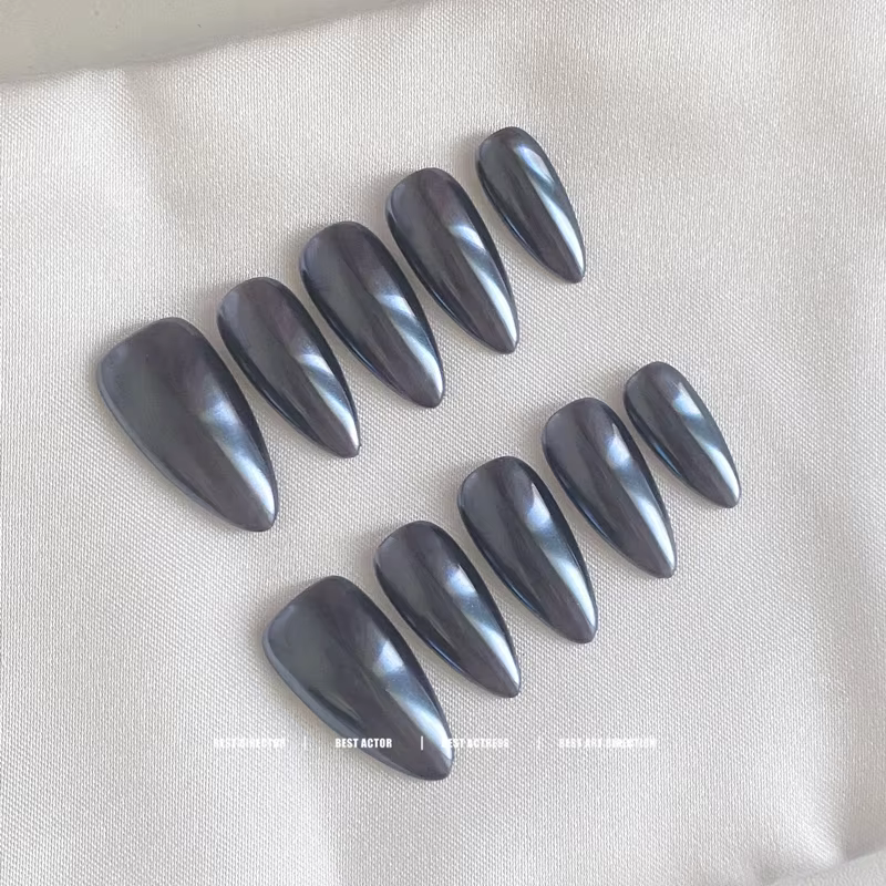 10 pièces presse à la main sur les ongles couleur noire de pistolet Aurora acrylique faux ongles con