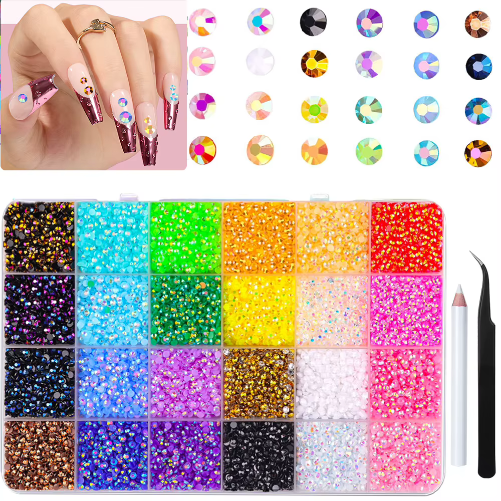 Environ 3500 pièces de strass pour Nail Art à dos plat, pierres précieuses en cristal pour bricolage