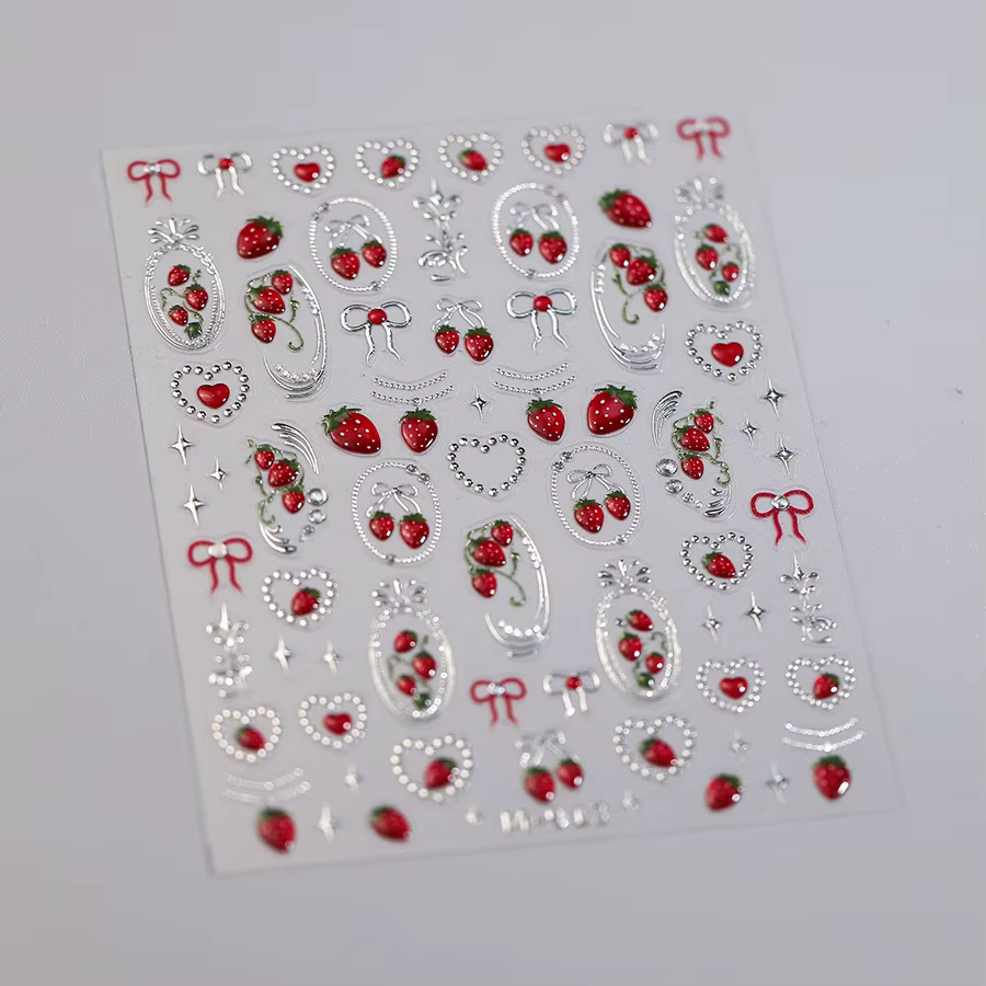 Autocollants 5D pour Nail Art, Fruits frais, fraise, cerise, nœud papillon, cœur d'amour, citron, dé