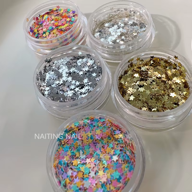 Mini étoile à paillettes pour ongles, 2mm, bonbons colorés, couleurs mélangées, feuille fine or arge