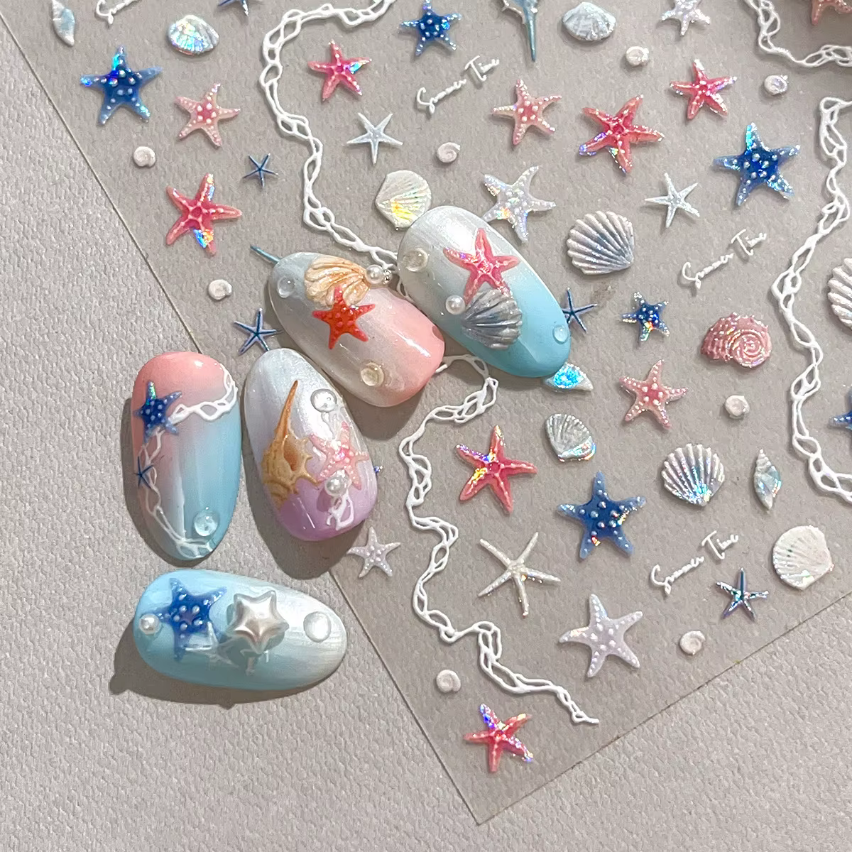Autocollants pour ongles en forme d'étoile de mer, autocollants décoratifs en forme d'étoile de mer