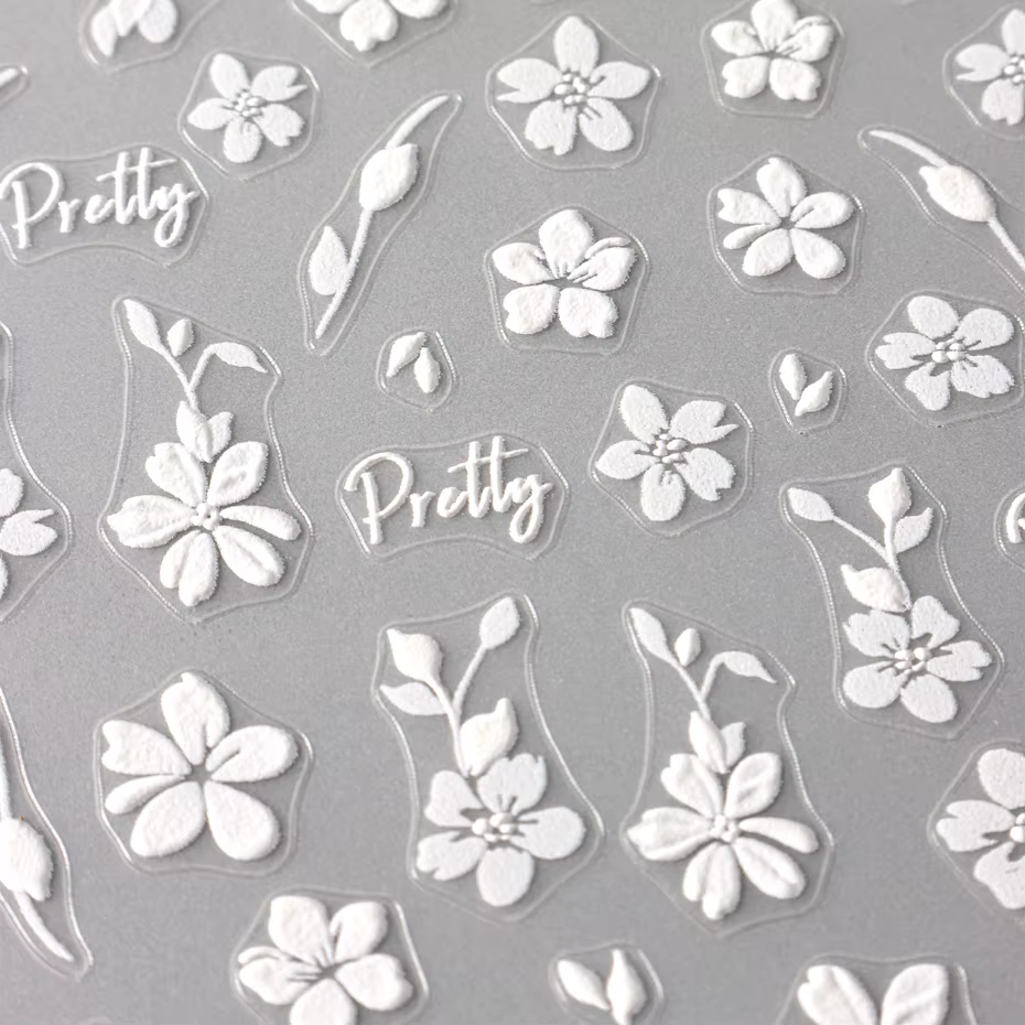 Autocollants 3D pour Nail Art, 2 pièces, fleurs blanches, feuilles de fleurs Sakura, décorations d'o
