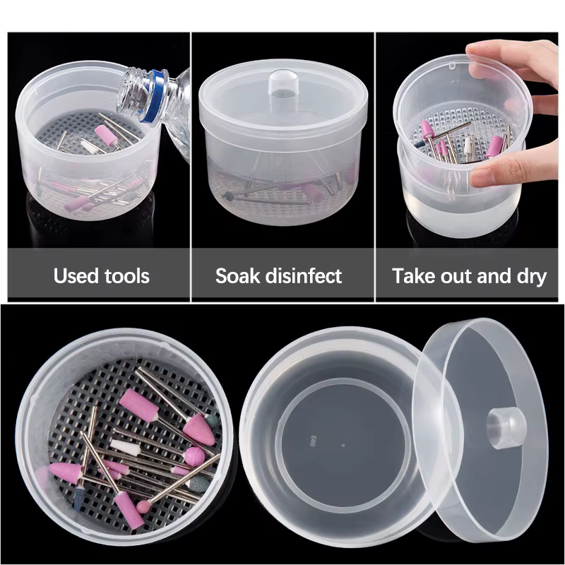 Boîte de désinfection pour forets à ongles, boîte de nettoyage de Filtration à Double couche, mallet