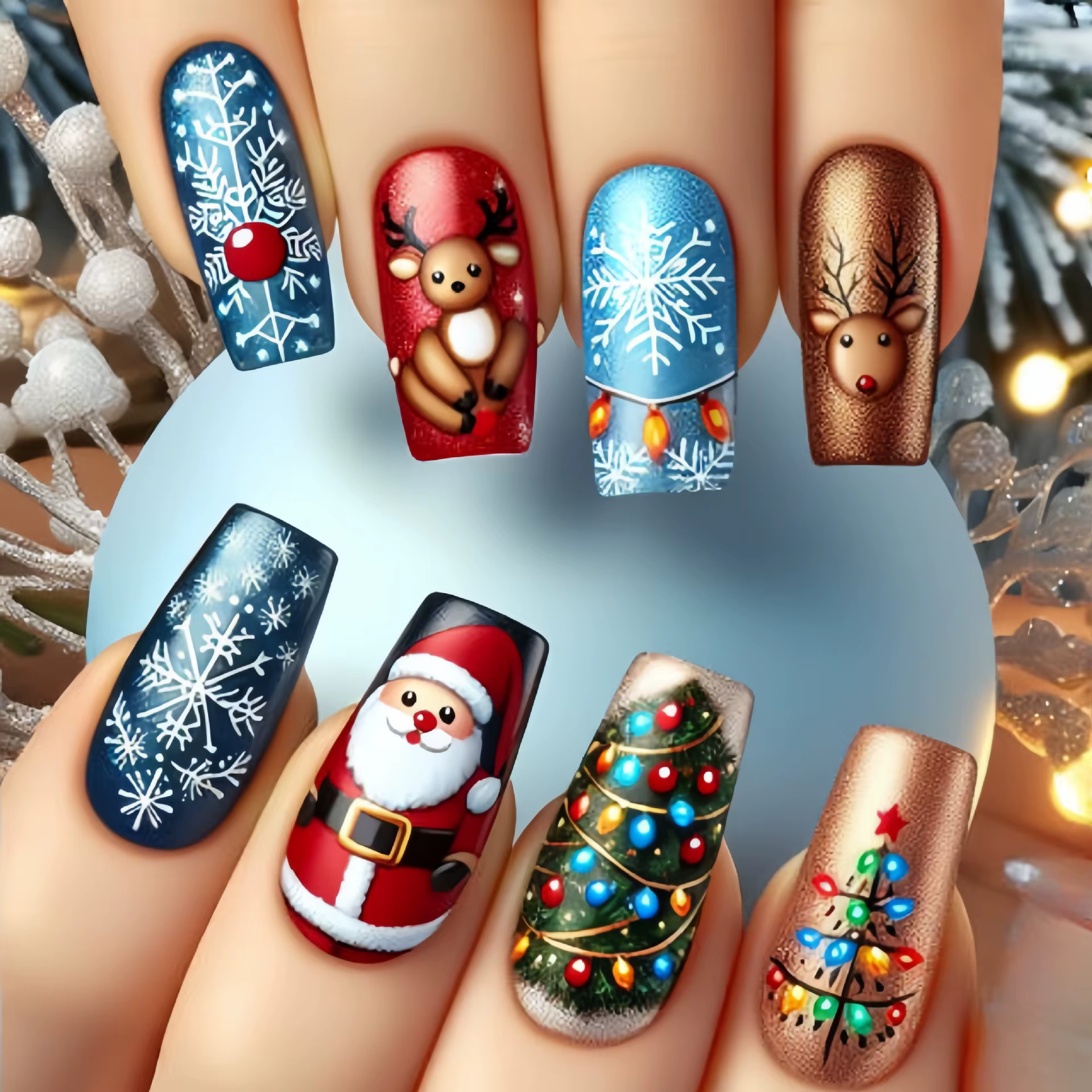 Faux ongles en forme de cœur bleu ciel, avec autocollant en gelée, à pression, à tête ronde, ovale, 