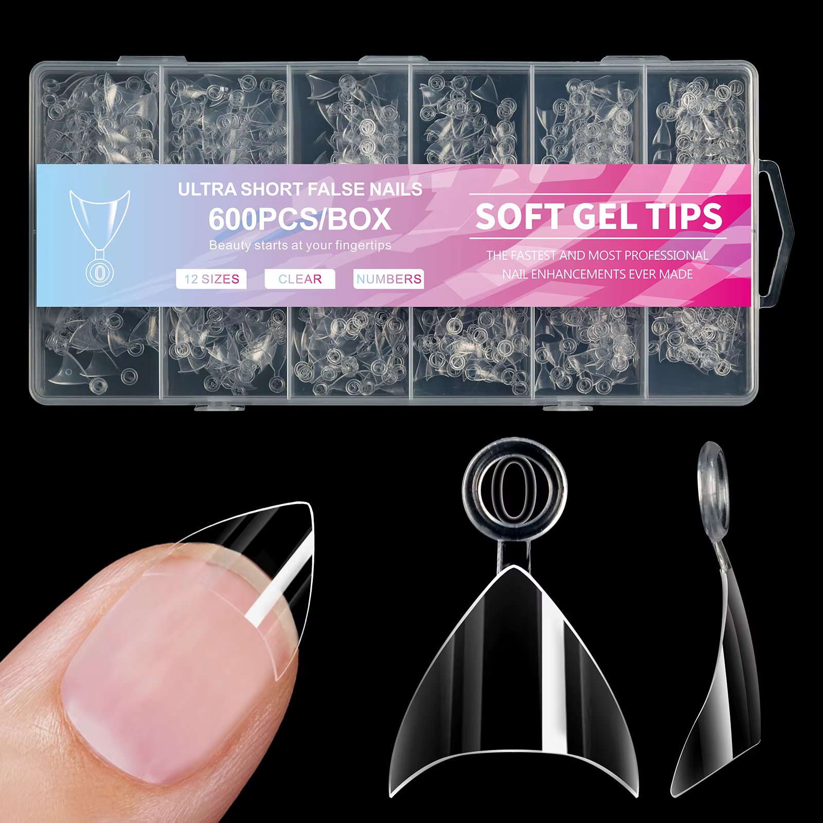 600 pièces/boîte Ultra court français faux presse sur acrylique ongles conseils amande carré sans tr