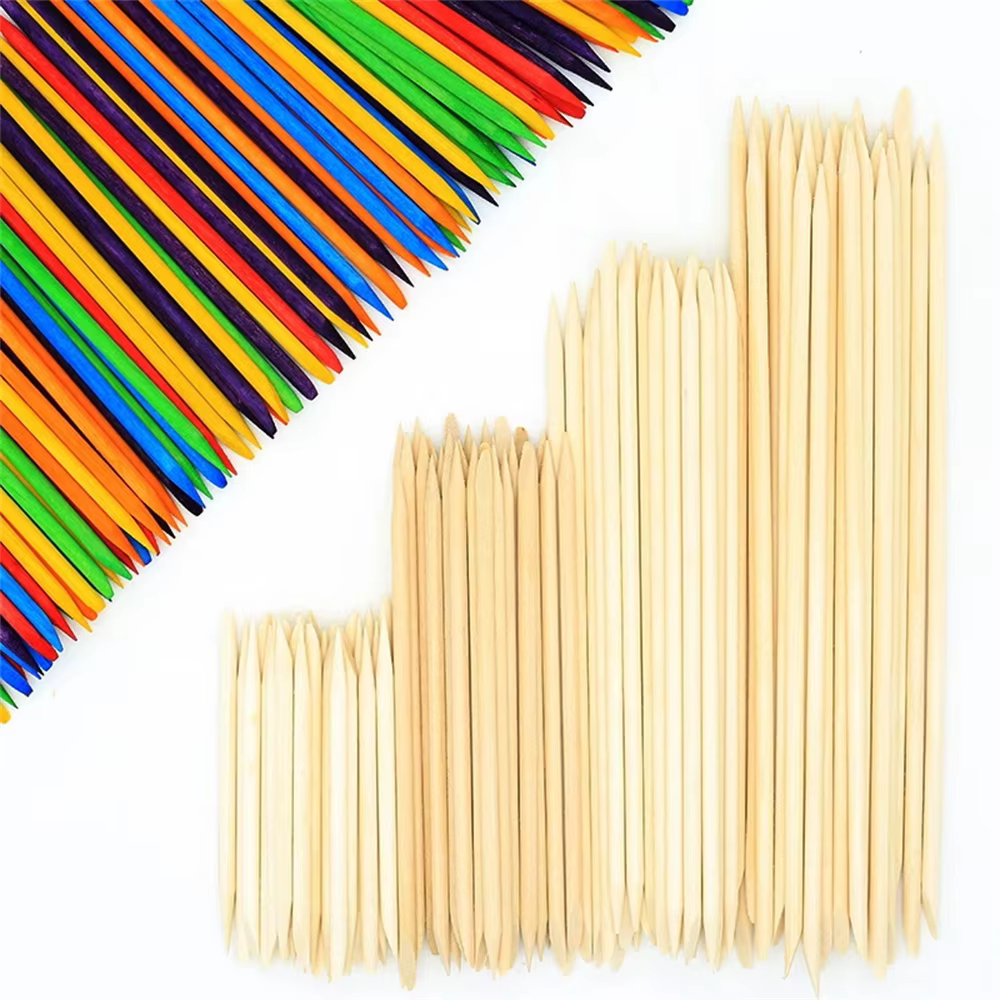 100 pièces bâtons en bois Orange pour ongles Double face poussoir à cuticules dissolvant Nail Art ma