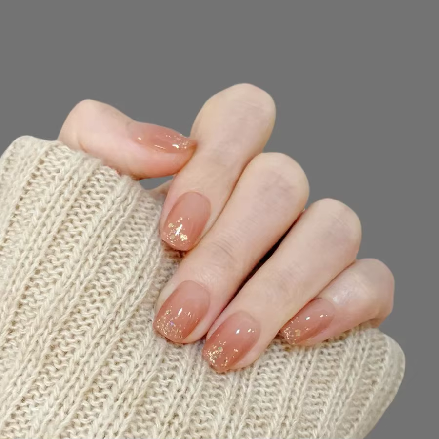 Faux ongles courts mi-longs pour femmes, doré, vert, rose, bleu, paillettes scintillantes, pointes f