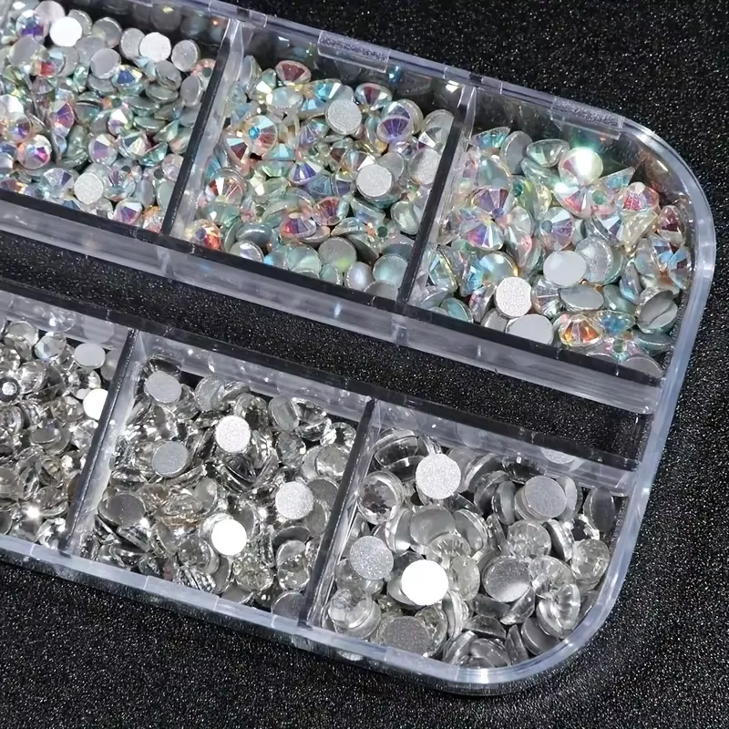 Boîte de strass 3D à dos plat pour ongles, gemmes en verre AB et cristal clair, Kit de breloques pou
