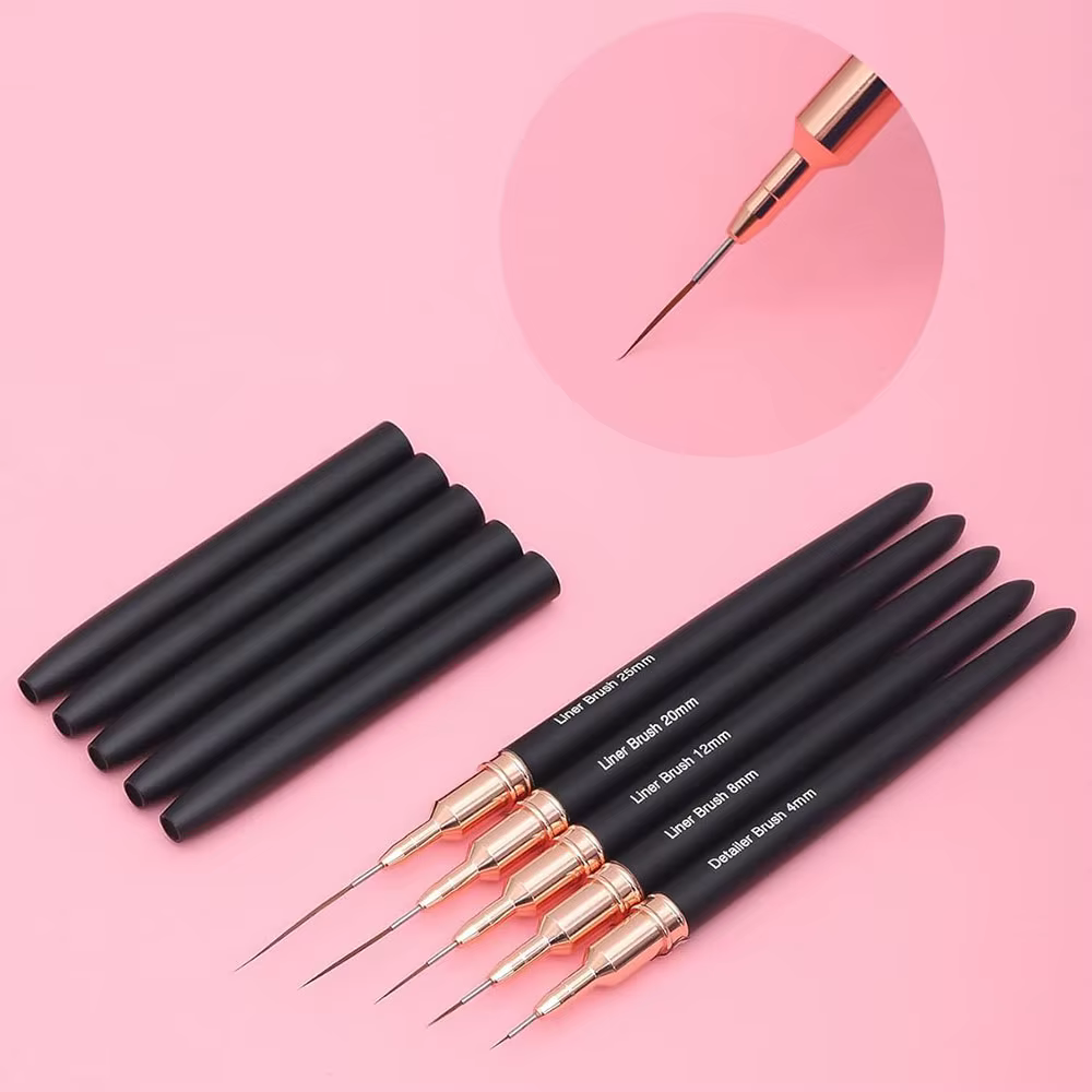 Pinceaux noirs pour Nail Art, 5 tailles, stylo de conception d'ongles/8/12/20/25mm, outil de dessin