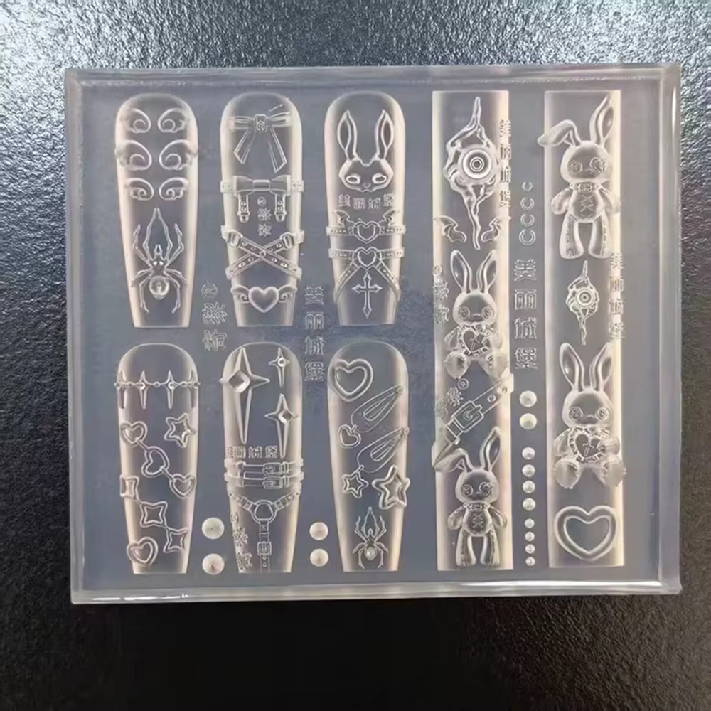 Moule à ongles 3D lapin Punk doux, nœud drôle, cœur, mignon, moule de manucure pour breloques, outil