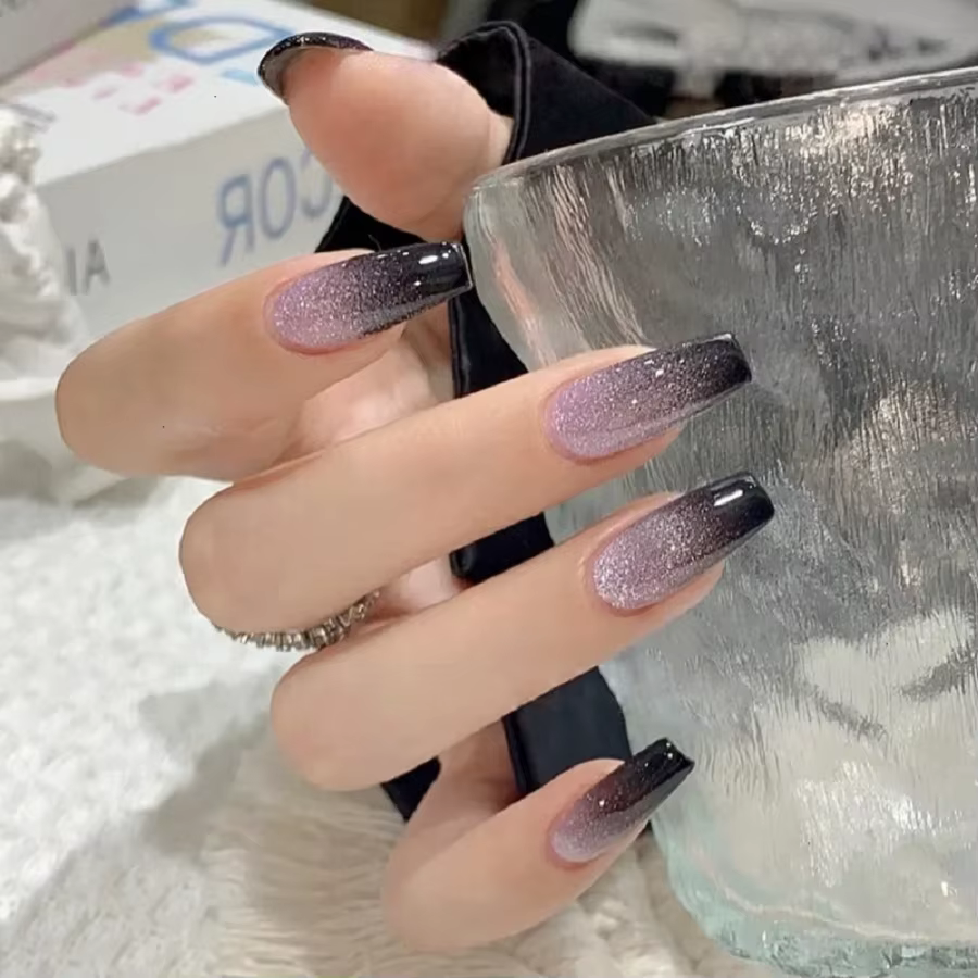 24 pièces/1 boîte galaxie Starlight oeil de chat Nail Art paillettes longues ongles de Ballet glace