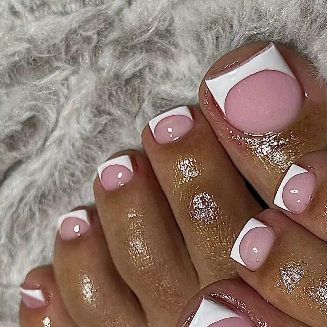 120 pièces court carré faux ongles d'orteil conseils rose français doux Gel presse sur ongles bord b