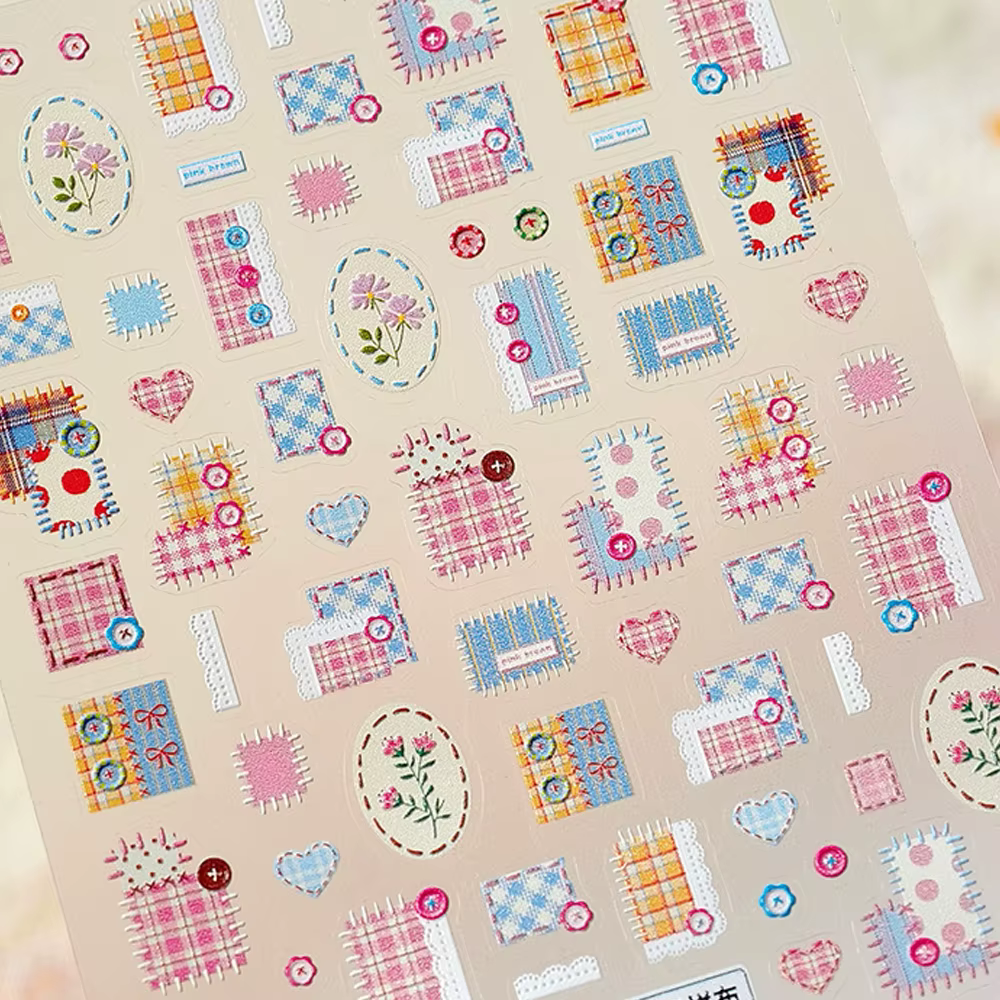 Autocollant pour Nail Art 5D en tissu Denim rétro, ruban rouge, nœud papillon, pomme, cœurs d'amour,