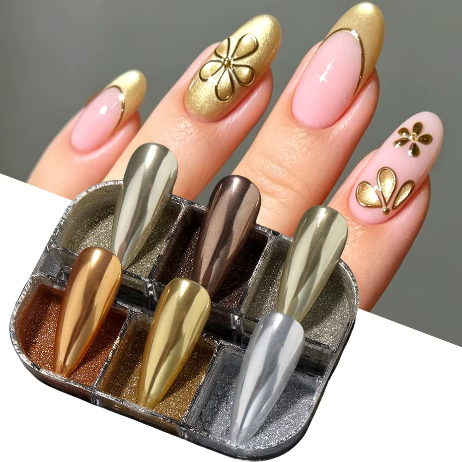 Poudre à ongles chromée or 6 couleurs, pigment brillant effet miroir argenté pour nail art, poussièr