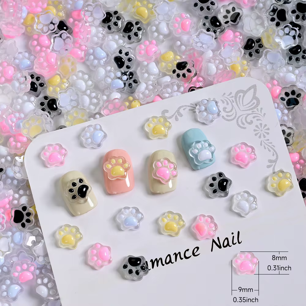 Breloques pour ongles patte de chat lumineuse 3D, 50 pièces, pattes de chat en résine mignonnes Y2K,