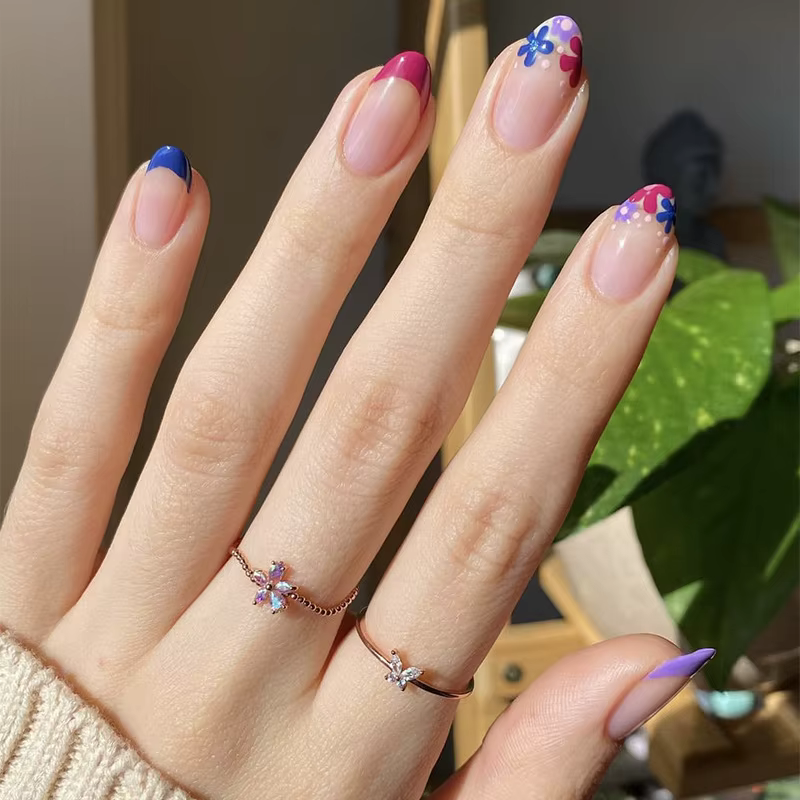 Faux ongles couleur chair unie, avec colle gelée, courts, à pression en amande, portables, ovales, c