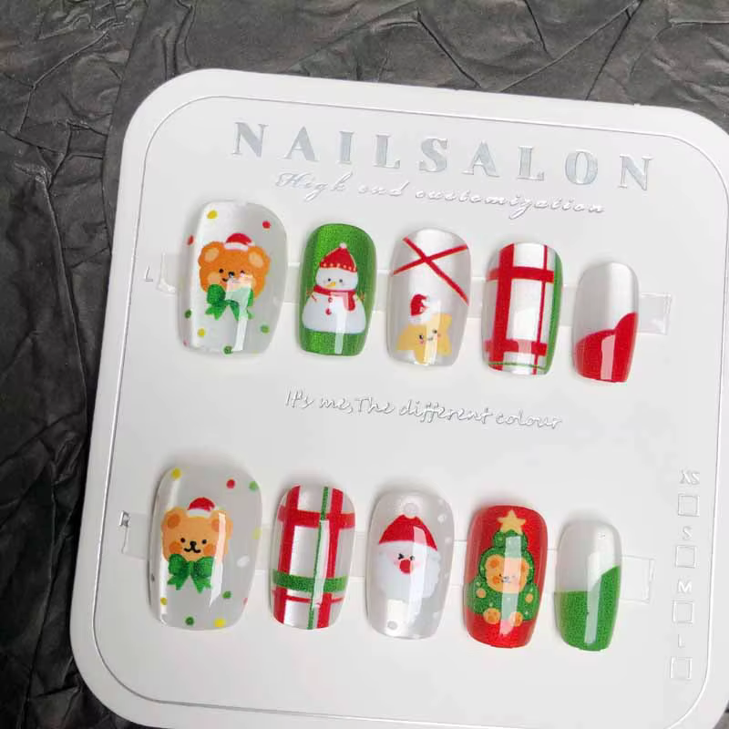 10 pièces dames mignon 3D arbre de noël père noël décoration Nail Art joyeux noël Ins tendance press