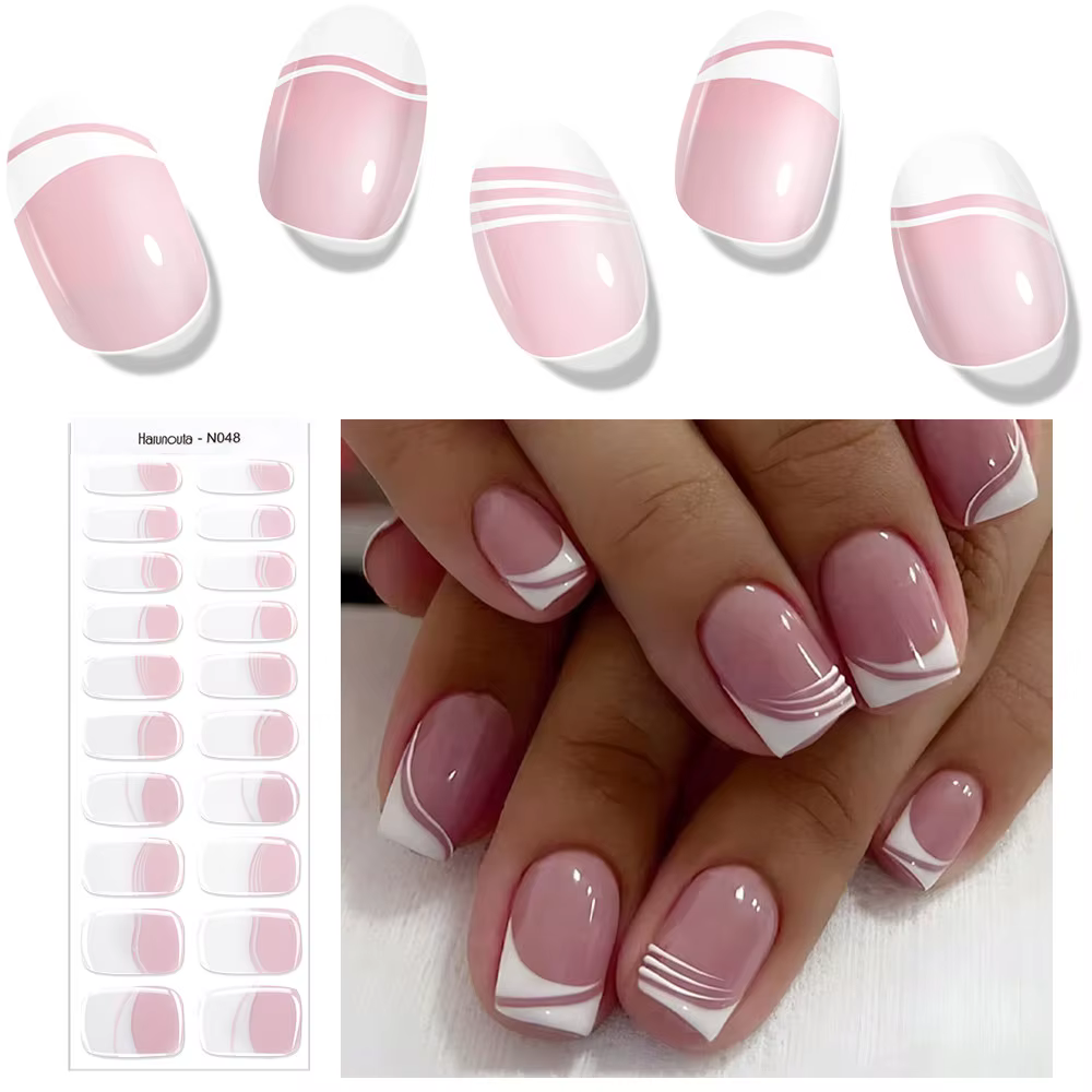Enveloppes pour ongles semi-durcies, 16/20 pointes, adhésif de couleur unie, imperméable, Gel longue