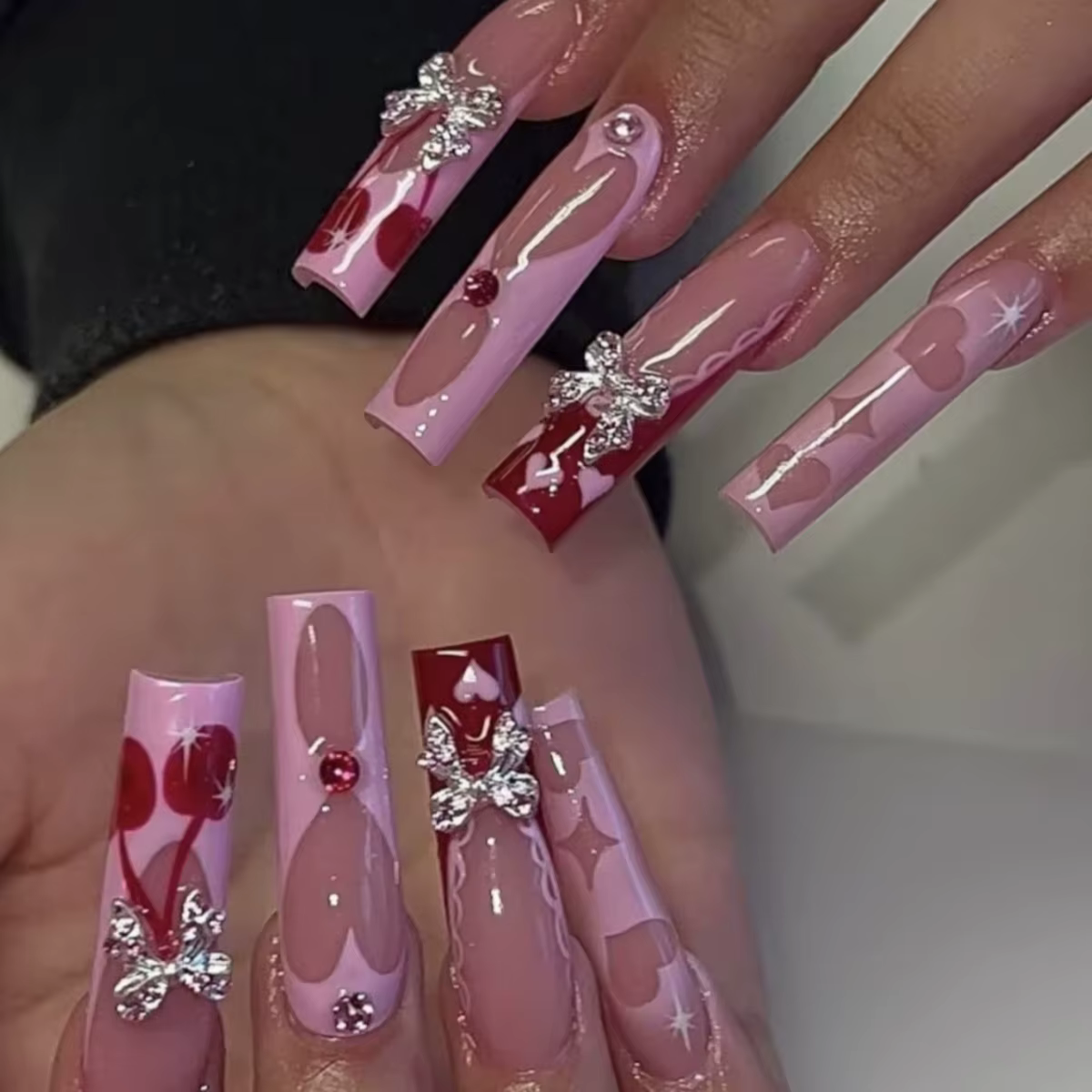 24 pièces longue tête carrée couverture complète ongles conseils blanc français faux ongles 3D ceris