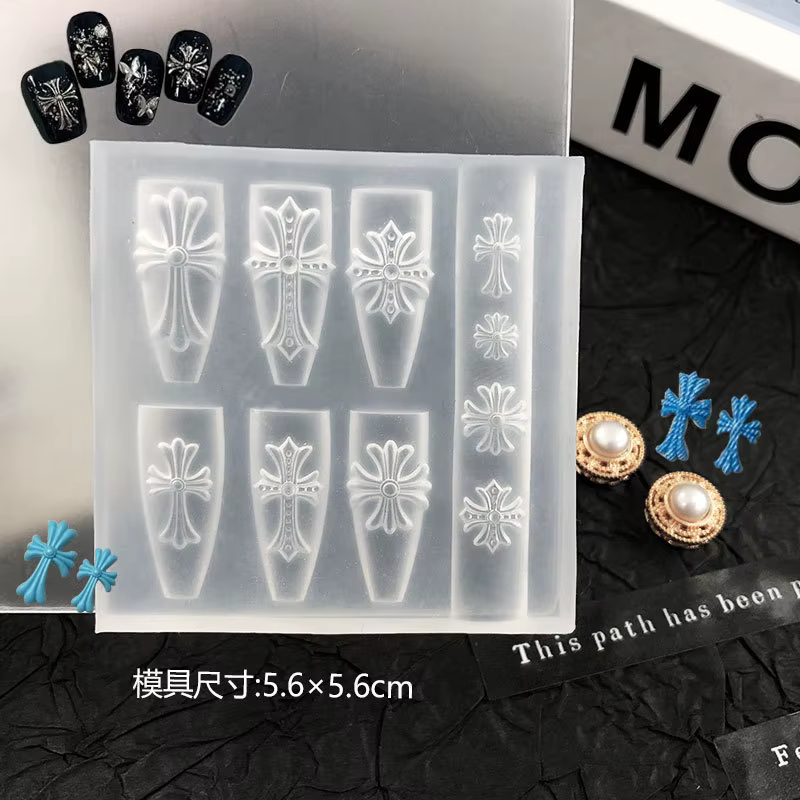Moule à ongles en forme de croix gothique 3D, transparent, pour nail art DIY, lettres gothiques punk