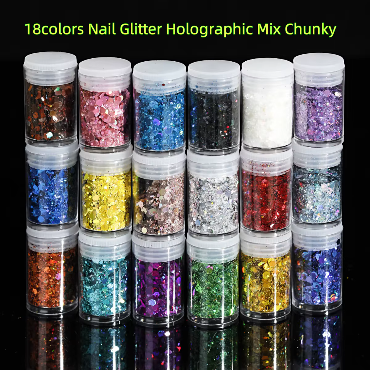 Poudre de paillettes holographiques pour ongles, 18 couleurs, 1/128 pouces, en résine, flocons de pa