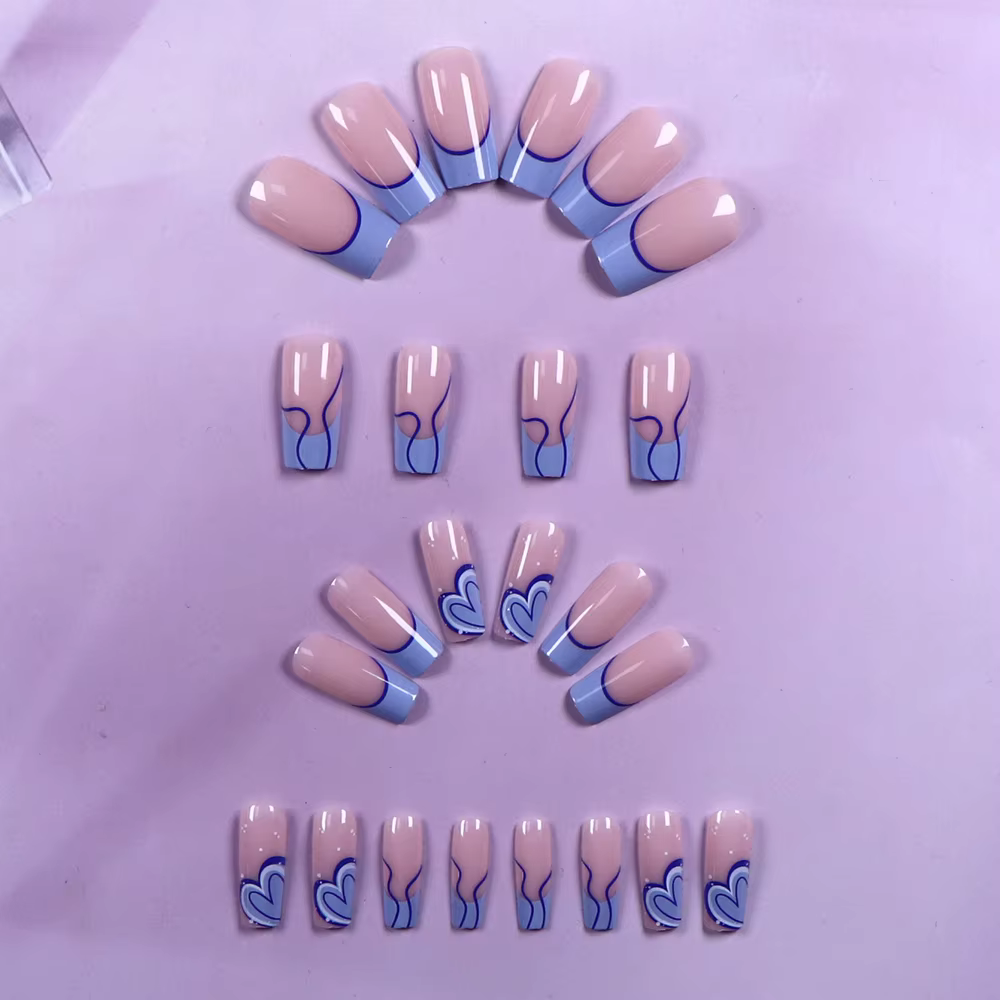 ARTAUG 24 pièces moyen carré bleu haute Saturation ongles bout des doigts garniture française breloq