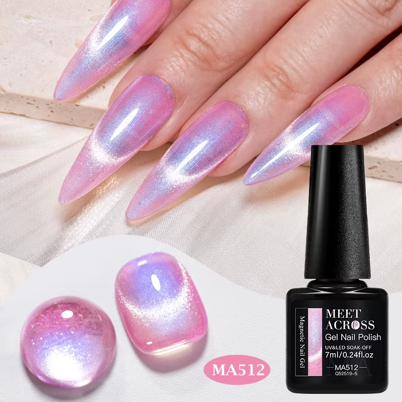Vernis à ongles gel magnétique effet perles d'aurore 7ml, paillettes scintillantes sirène, semi-perm