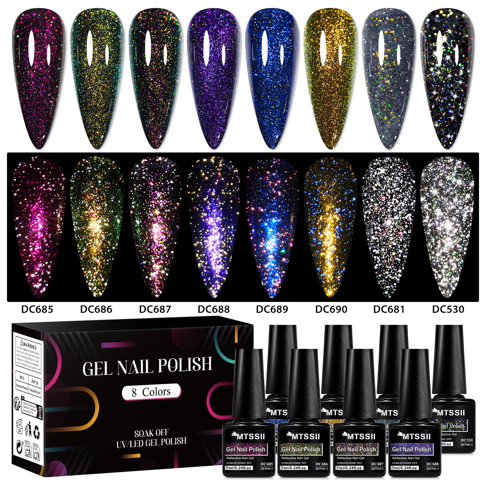 8/12 pièces paillettes Gel vernis à ongles ensemble paillettes scintillantes Semi Permanent tremper 