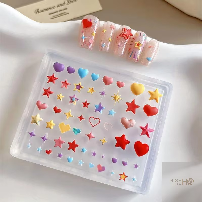 Moule 3D en Silicone pour Nail Art, pentagramme, cœur, étoile, modèle de manucure Transparent, brico