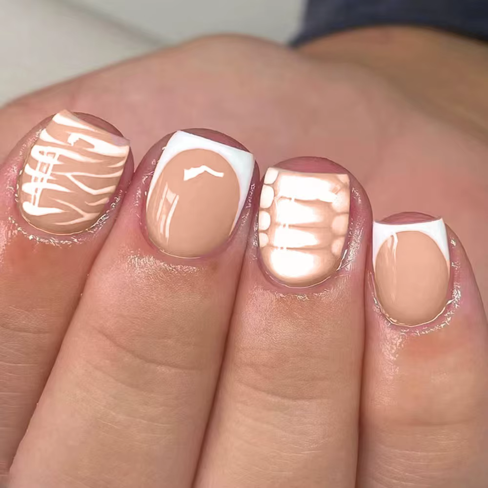 Faux ongles courts en T à la mode, style français, à tête carrée, couvrance totale, pour manucure, p