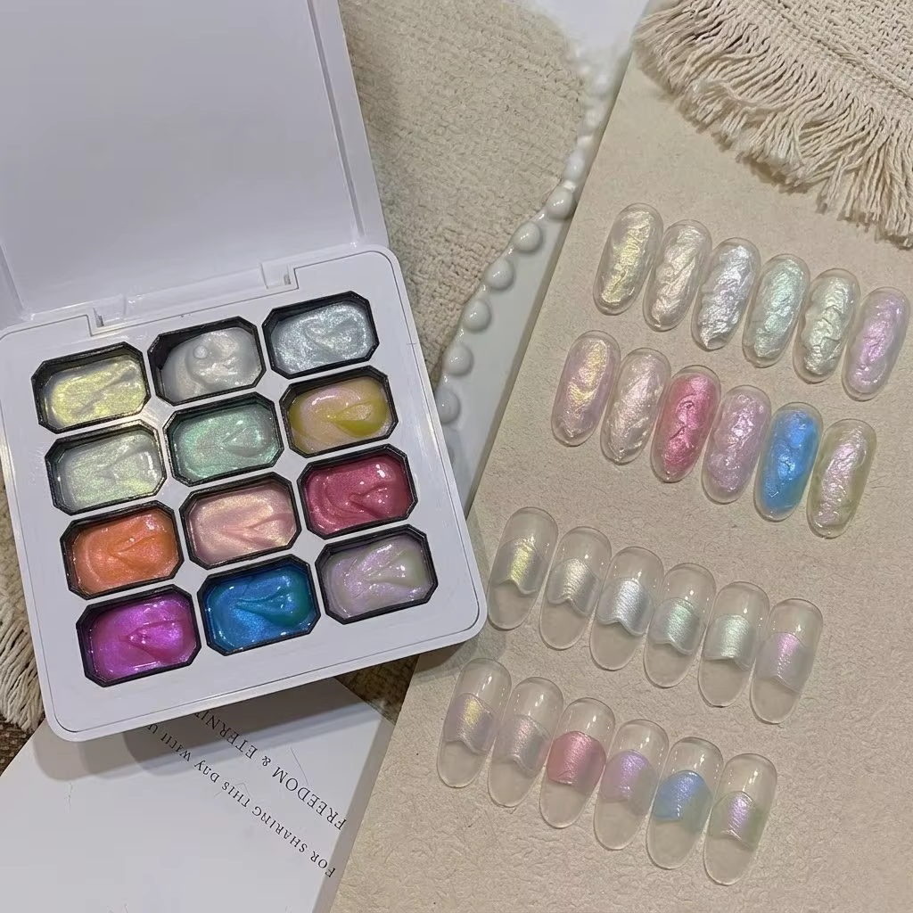 Vernis à ongles semi-permanent effet gel texturé perle aurore, 12 couleurs populaires, pour nail art