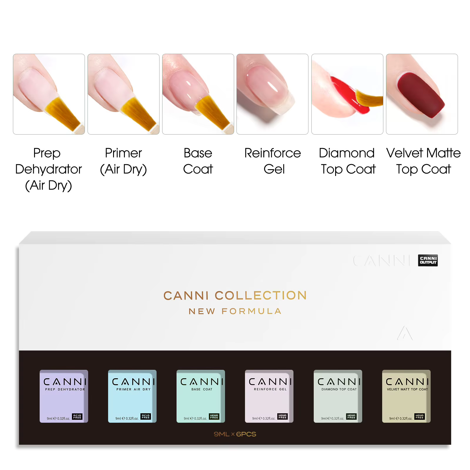 CANNI 6 couleurs Gel vernis à ongles ensemble 9ml coloré HEMA/TPO gratuit Soak-off UV LED bricolage 
