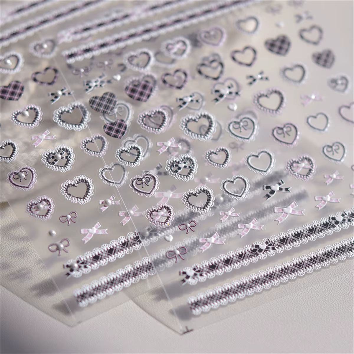 Autocollants pour Nail Art en dentelle, Relief 5D Kawaii, treillis japonais doux et Cool, décalcoman