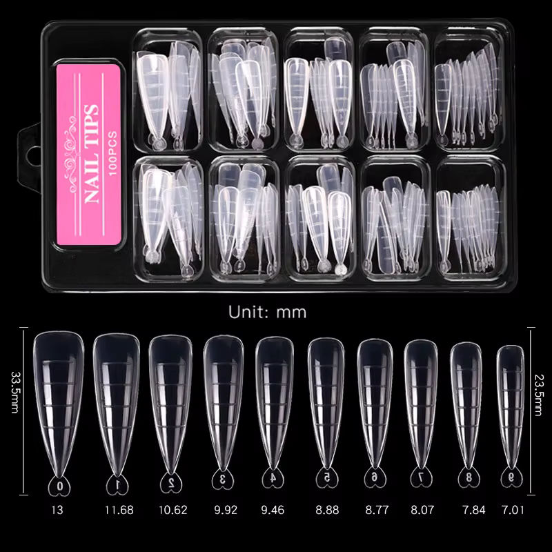 100 pièces pointues construction de Gel rapide faux ongles conseils moule forme acrylique système d'