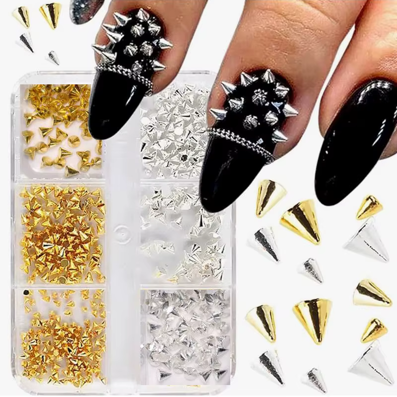 6 grilles 3D Punk métal Rivet breloques pour ongles 1.5/2/3mm or/argent cône rond goujons ongles bij