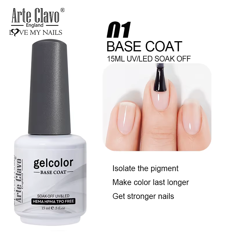 Arte Clavo 15ml Rubber Base Gel Vernis à Ongles Semi-Permanent Soak Off Gel UV LED Transparent Nude 
