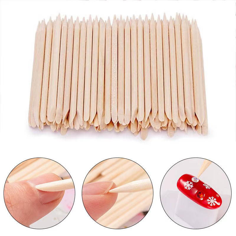 Bâtonnets en bois Orange pour ongles, 100/500 pièces, Double tête, poussoir à cuticules, dissolvant