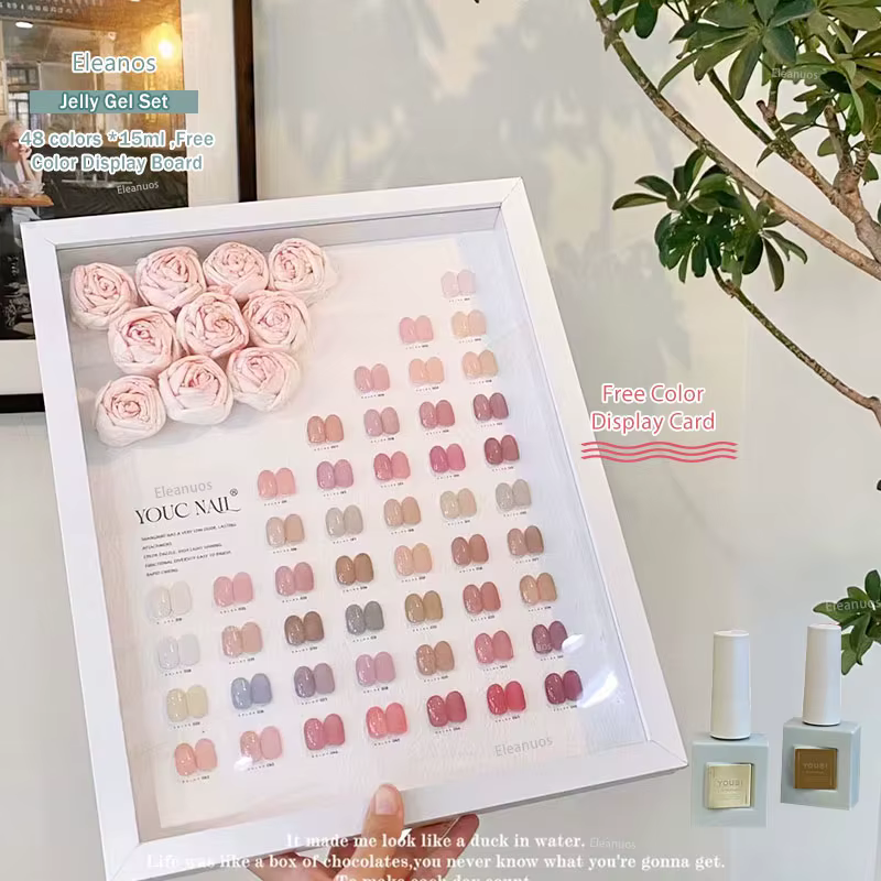 Eleanos Gelée Rose Nude Printanière 48 pièces Vernis à Ongles Translucide Gel Lacté Sirop Avec Nuanc