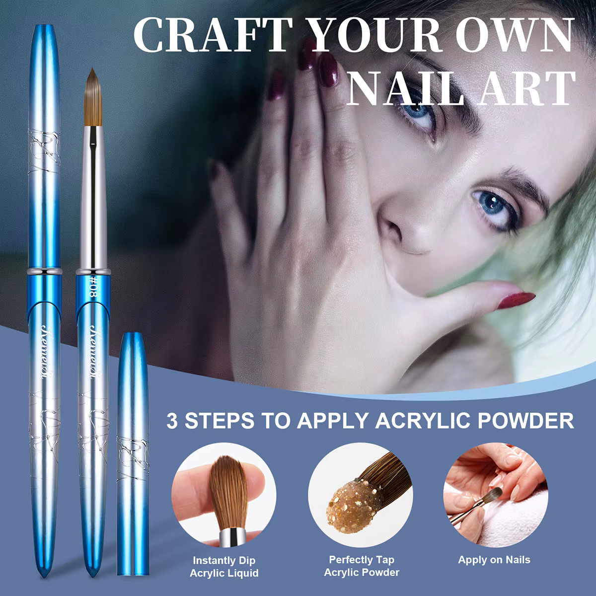 KEMEISI – pinceaux pour Nail Art Kolinsky 100% pur, poignée robuste, poudre acrylique de forme ovale