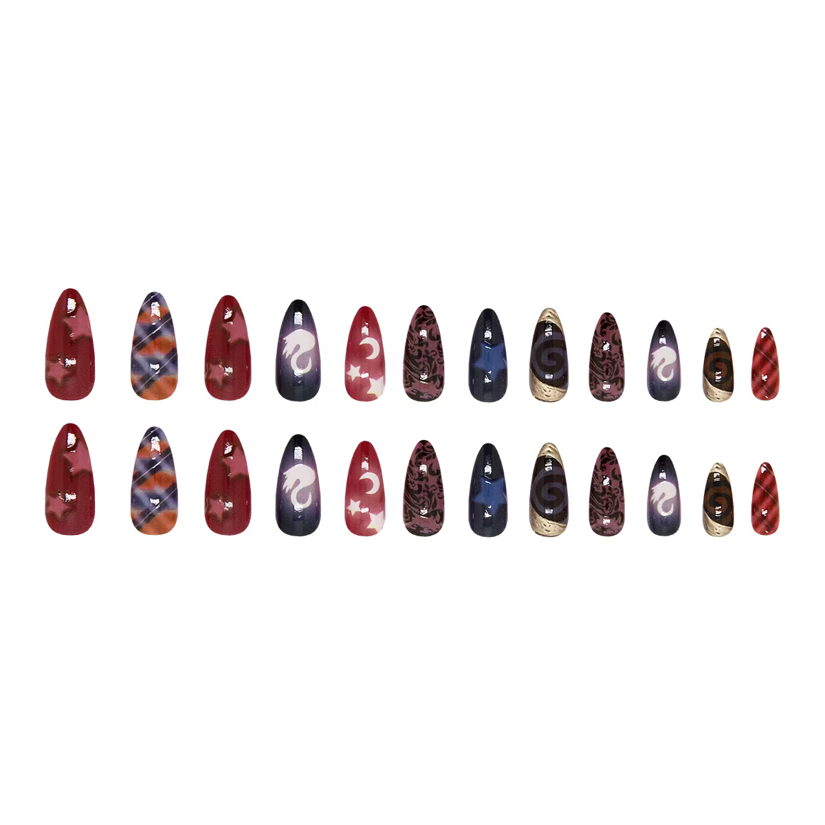 Faux ongles en forme d'amande Y2k, 24 pièces, Style lune, étoile, motif de cygne, doux et frais, cou