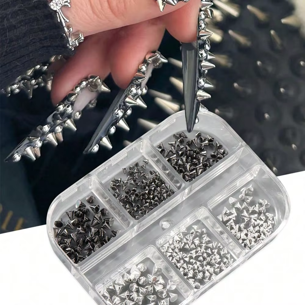 6 grilles 3D Punk métal Rivet breloques pour ongles 1.5/2/3mm or/argent cône rond goujons ongles bij