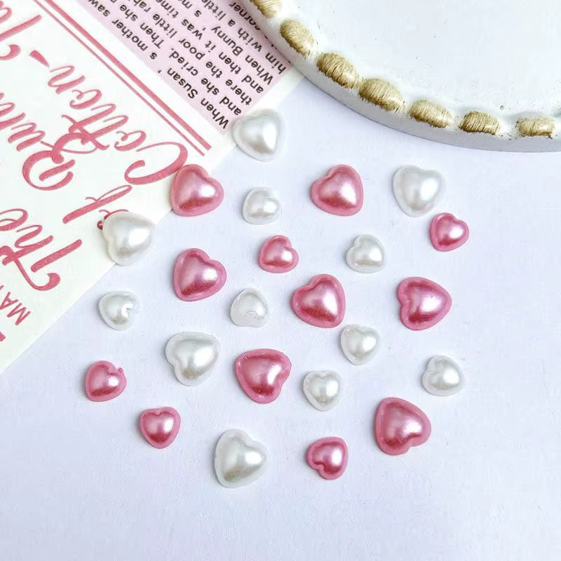 Breloques mélangées en résine 3D pour Nail Art, rose, blanc, cœur, perle de simulation, décorations