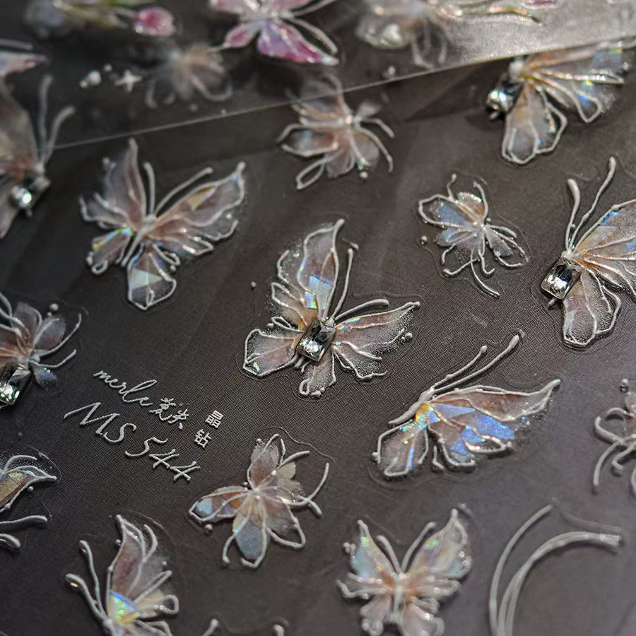 Autocollant de manucure auto-adhésif 5D, gelée brillante, papillon, charmant, dégradé doré, nœud pap