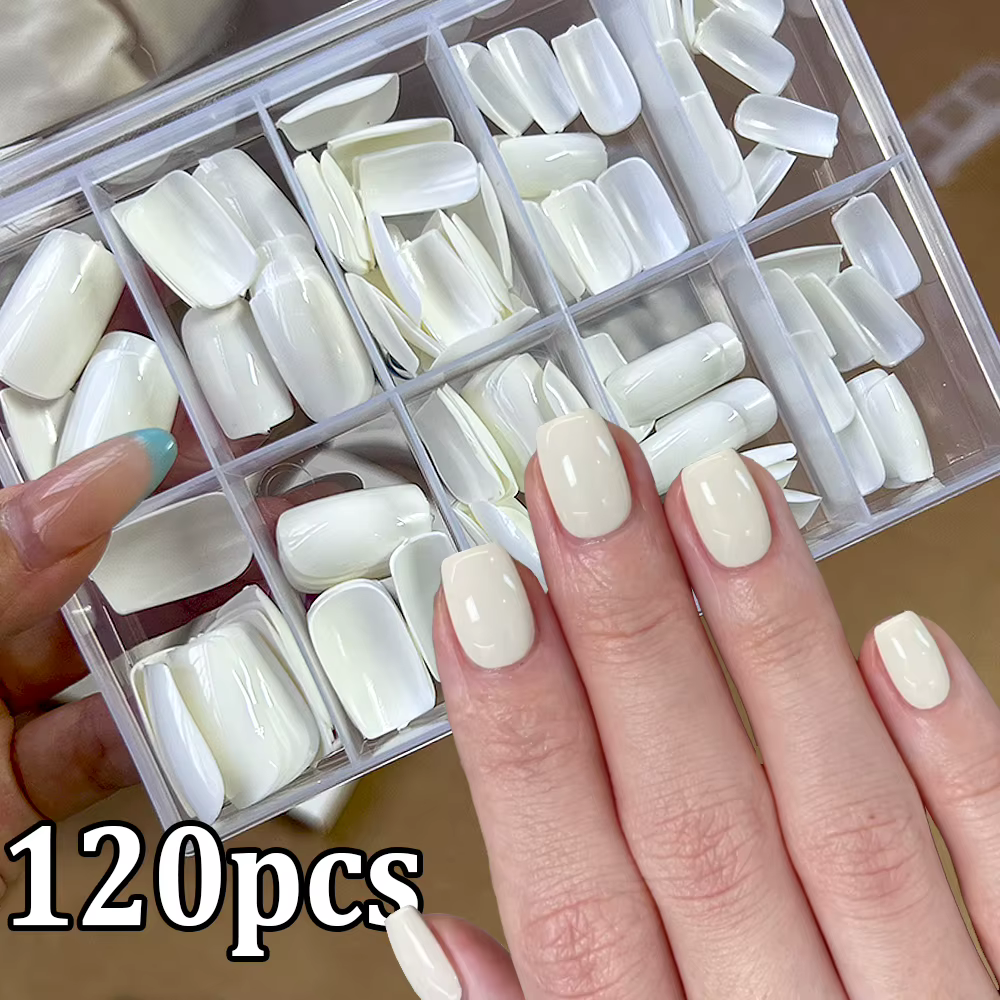 Faux ongles en gel couleur unie, courts, ronds et carrés, 12 grilles, vert menthe/rose, couvrance to