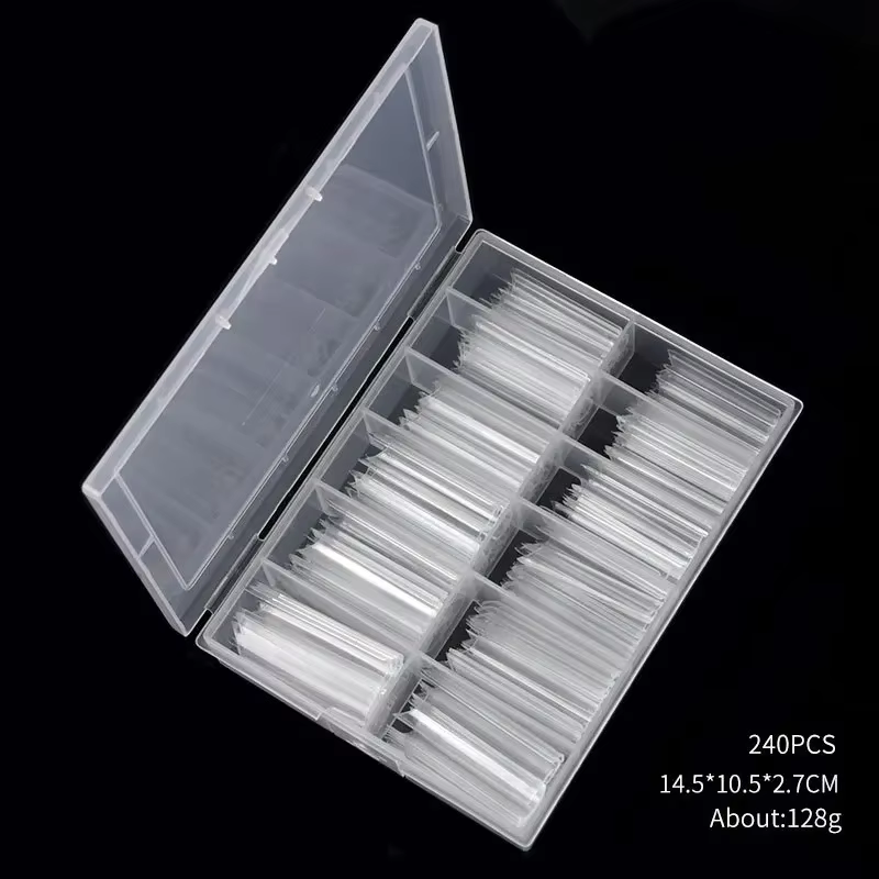 Faux ongles extra droits média, 240 pièces/boîte, longs, carrés, courbés, en ABS, N64.C, pour salon
