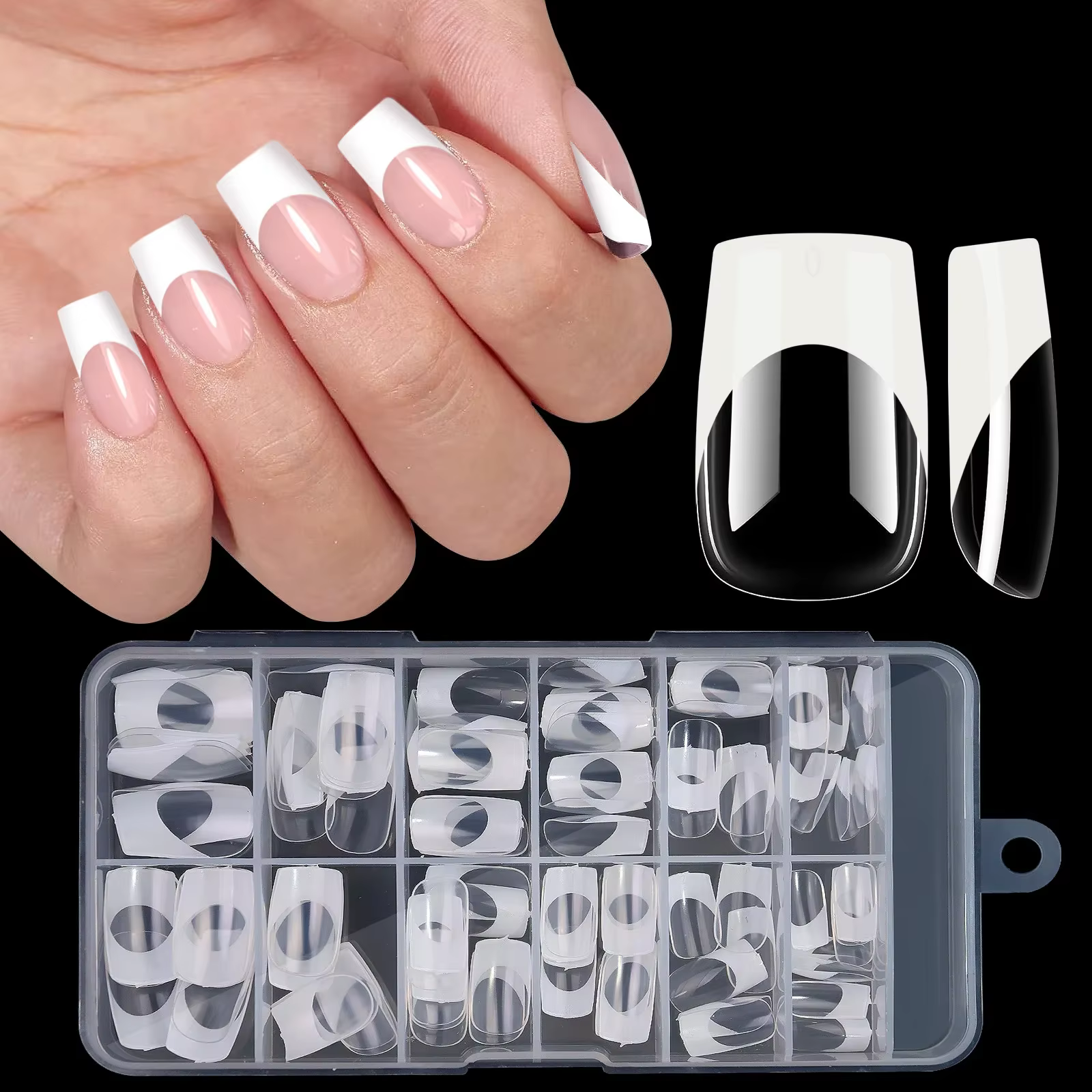 120 pièces/boîte acrylique français faux ongles multicolore carré amande ongles conseils couverture